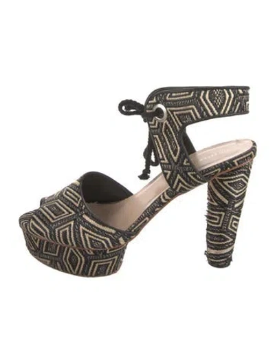Pre-owned Loeffler Randall Raffia Printed Pumps In Multi
