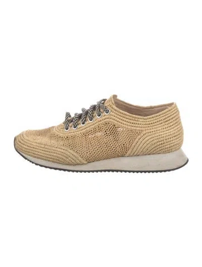 Pre-owned Loeffler Randall Raffia Printed Sneakers In Neutral