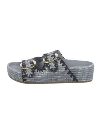 Pre-owned Loeffler Randall Raffia Slides In Blue