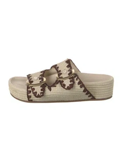 Pre-owned Loeffler Randall Raffia Slides In Neutrals