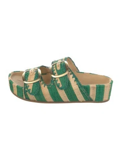 Pre-owned Loeffler Randall Raffia Striped Slides In Green