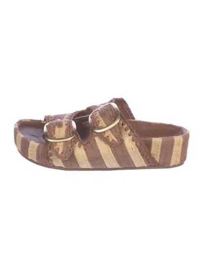 Pre-owned Loeffler Randall Raffia Striped Slides In Pink