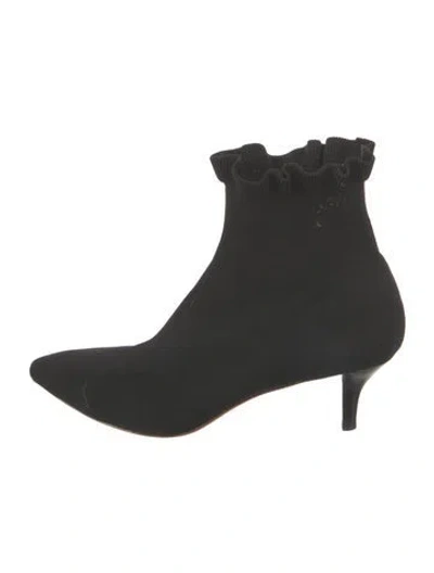 Pre-owned Loeffler Randall Ruffle Embellishment Sock Boots In Black