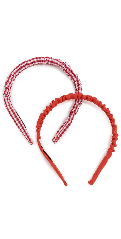 Loeffler Randall Sabine Scrunched Headband Set Red Gingham/red Moire