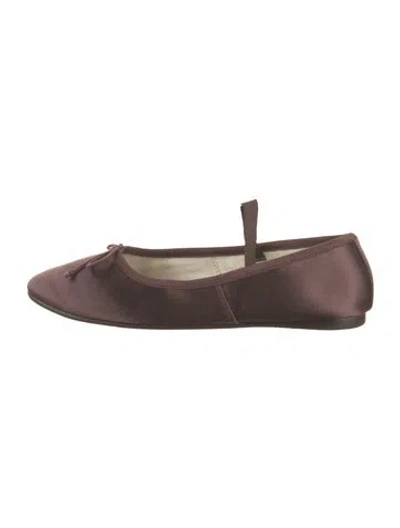 Pre-owned Loeffler Randall Satin Bow Accents Ballet Flats In Brown