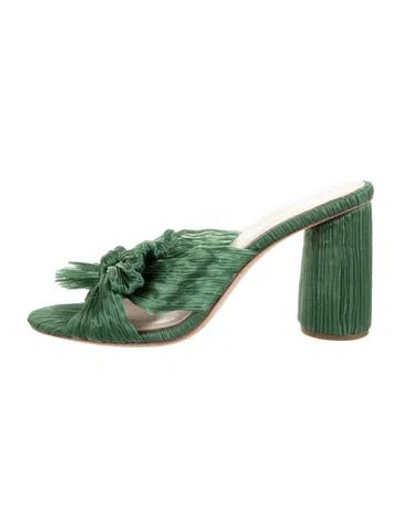 Pre-owned Loeffler Randall Satin Bow Accents Slides In Green