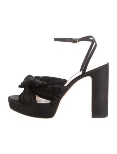 Pre-owned Loeffler Randall Satin Bow Accents Slingback Sandals In Black