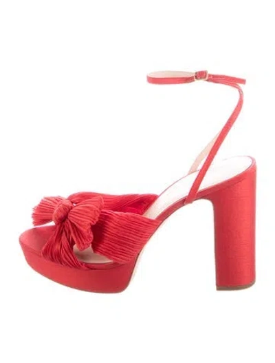 Pre-owned Loeffler Randall Satin Bow Accents Slingback Sandals In Red