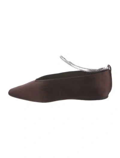 Pre-owned Loeffler Randall Satin Crystal Embellishments Ballet Flats In Brown