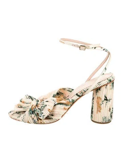 Pre-owned Loeffler Randall Satin Floral Print Sandals In Yellow