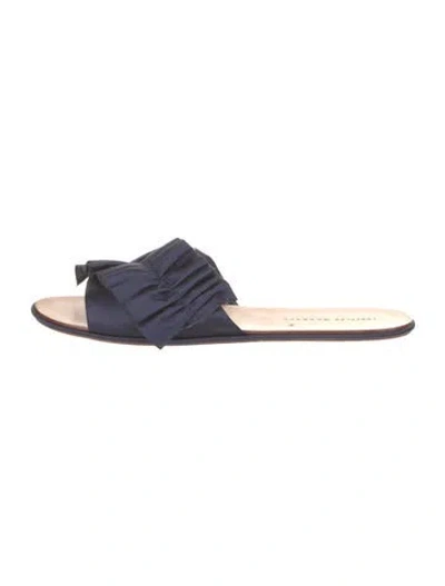 Pre-owned Loeffler Randall Satin Pleated Accents Slides In Blue