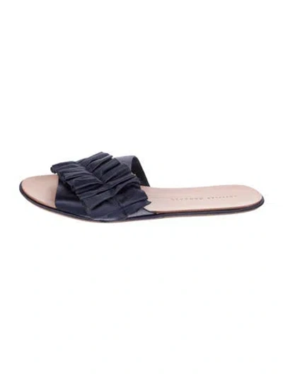 Pre-owned Loeffler Randall Satin Ruffle Embellishment Slides In Blue