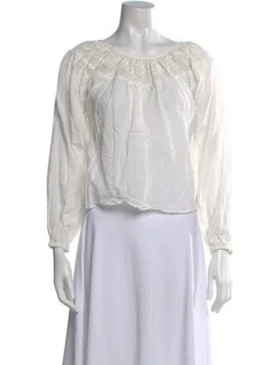 Pre-owned Loeffler Randall Scoop Neck Long Sleeve Blouse In White