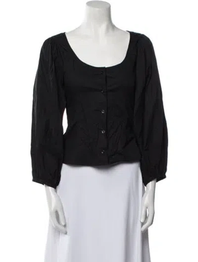 Pre-owned Loeffler Randall Scoop Neck Three-quarter Sleeve Crop Top In Black