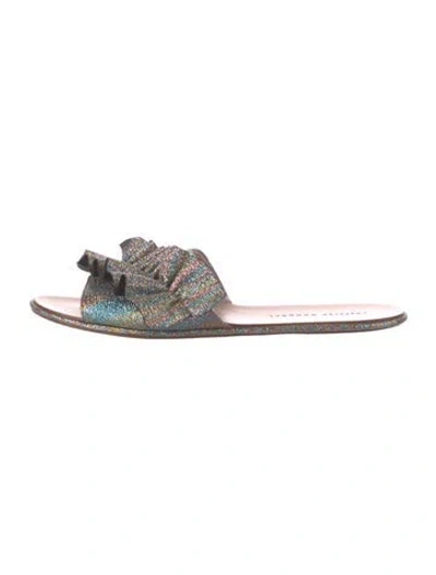 Pre-owned Loeffler Randall Sequins Striped Slides In Gold