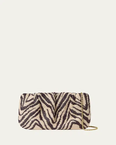 Loeffler Randall Serena Gathered Woven Zebra Clutch Bag In Black