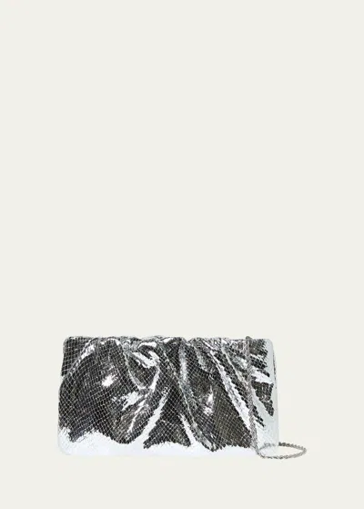 Loeffler Randall Serena Metallic Snake-embossed Clutch Bag In Silver