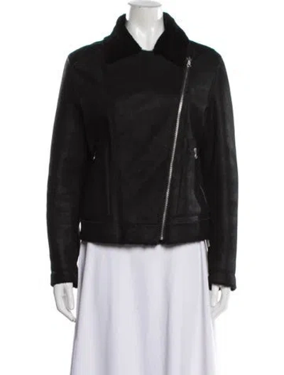 Pre-owned Loeffler Randall Shearling Biker Jacket In Black