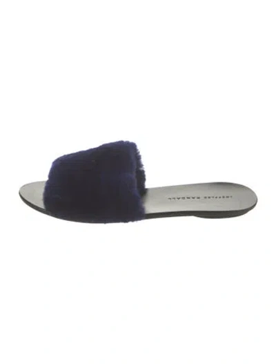 Pre-owned Loeffler Randall Shearling Faux Fur Trim Slides In Blue