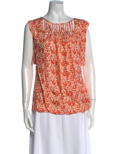 Pre-owned Loeffler Randall Silk Floral Print Top In Orange