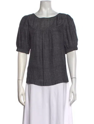 Pre-owned Loeffler Randall Silk Plaid Print Blouse In Grey