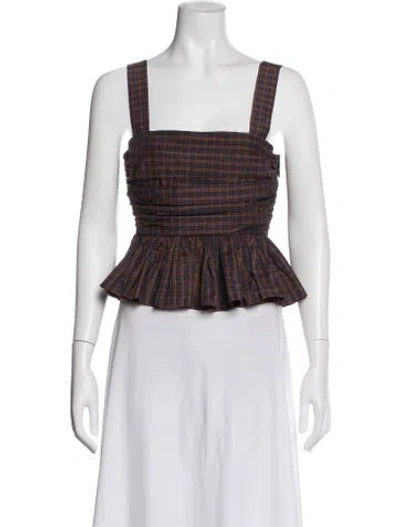 Pre-owned Loeffler Randall Silk Plaid Print Top In Brown