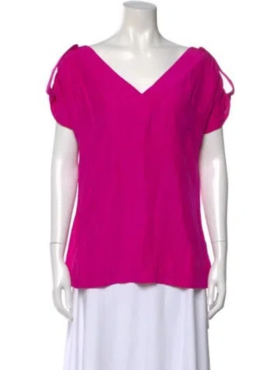Pre-owned Loeffler Randall Silk V-neck Top In Pink