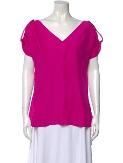Pre-owned Loeffler Randall Silk V-neck Top In Pink