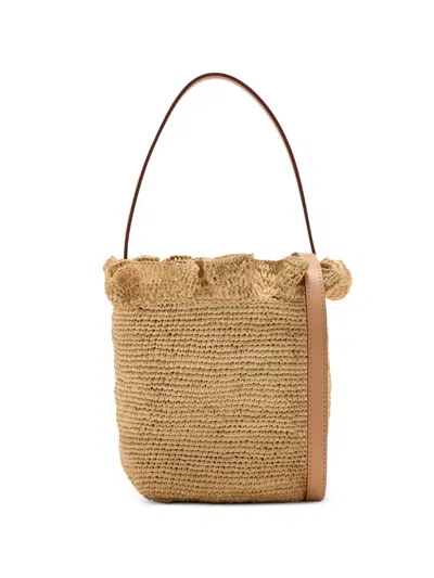 Loeffler Randall Laith Leather-trimmed Ruffled Raffia Bucket Bag In Neutral