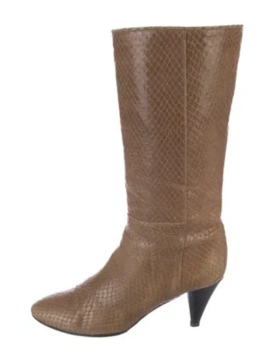 Pre-owned Loeffler Randall Snakeskin Animal Print Boots In Brown