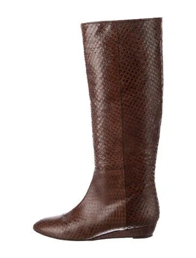 Pre-owned Loeffler Randall Snakeskin Animal Print Boots In Brown