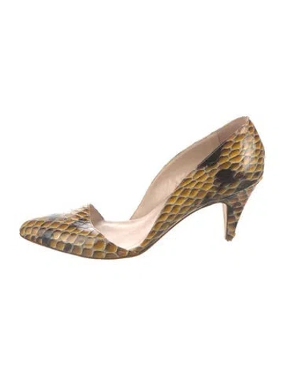 Pre-owned Loeffler Randall Snakeskin Animal Print D'orsay Pumps In Yellow