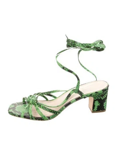 Pre-owned Loeffler Randall Snakeskin Animal Print Sandals In Green