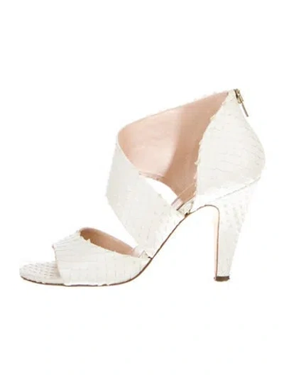 Pre-owned Loeffler Randall Snakeskin Animal Print Slingback Sandals In White