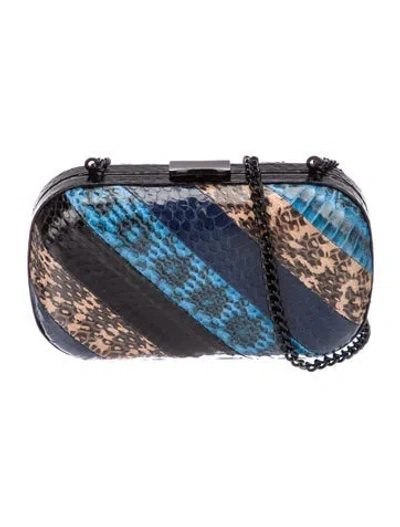 Pre-owned Loeffler Randall Snakeskin Minaudière In Blue