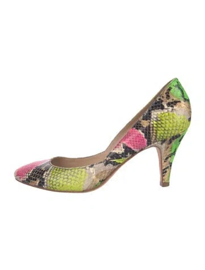 Pre-owned Loeffler Randall Snakeskin Printed D'orsay Pumps In Green