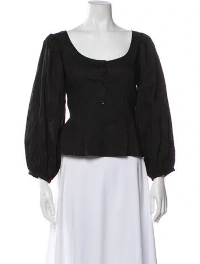 Pre-owned Loeffler Randall Square Neckline Long Sleeve Button-up Top W/ Tags In Gray