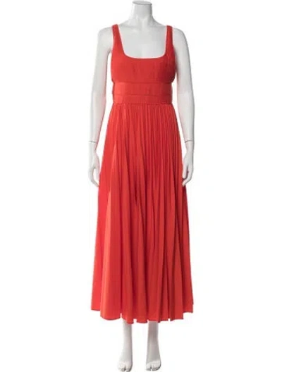 Pre-owned Loeffler Randall Square Neckline Midi Length Dress In Orange/red