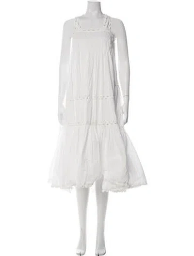 Pre-owned Loeffler Randall Square Neckline Midi Length Dress In White