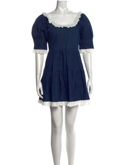 Pre-owned Loeffler Randall Square Neckline Mini Dress In Blue