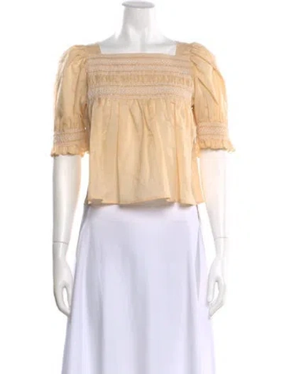 Pre-owned Loeffler Randall Square Neckline Short Sleeve Blouse W/ Tags In Neutral