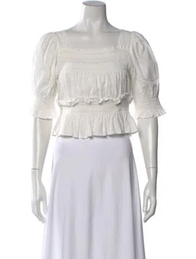 Pre-owned Loeffler Randall Square Neckline Short Sleeve Blouse In White