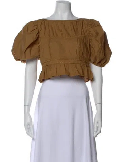 Pre-owned Loeffler Randall Square Neckline Short Sleeve Crop Top In Neutral
