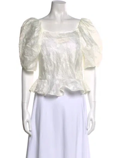 Pre-owned Loeffler Randall Square Neckline Short Sleeve Crop Top In White