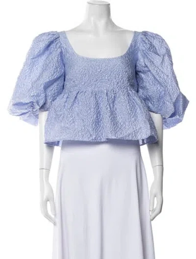Pre-owned Loeffler Randall Square Neckline Short Sleeve Top In Blue