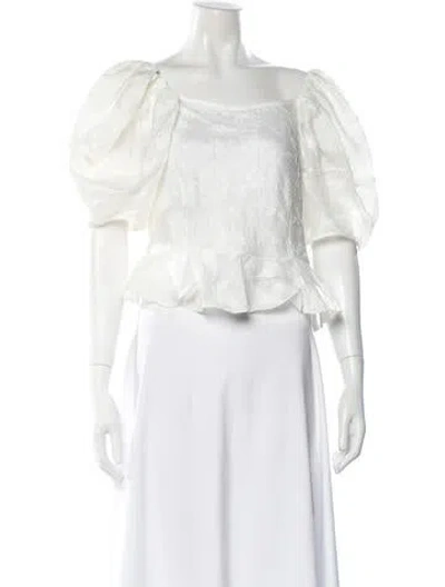 Pre-owned Loeffler Randall Square Neckline Short Sleeve Top In White