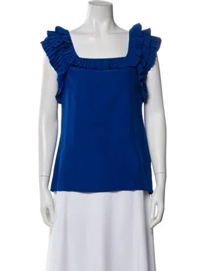 Pre-owned Loeffler Randall Square Neckline Sleeveless Blouse In Blue