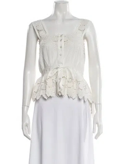 Pre-owned Loeffler Randall Square Neckline Sleeveless Blouse In White