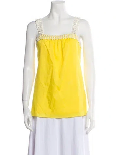 Pre-owned Loeffler Randall Square Neckline Sleeveless Blouse In Yellow
