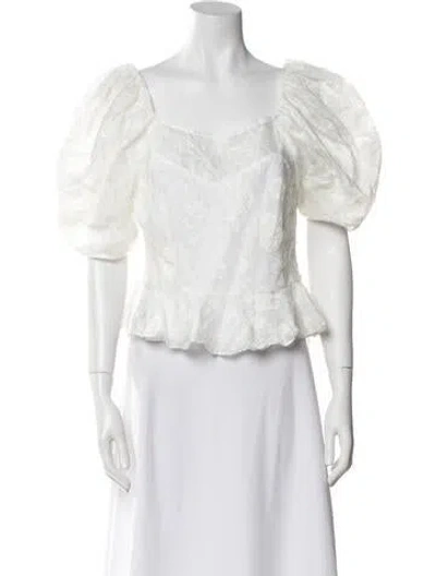 Pre-owned Loeffler Randall Square Neckline Three-quarter Sleeve Crop Top In White